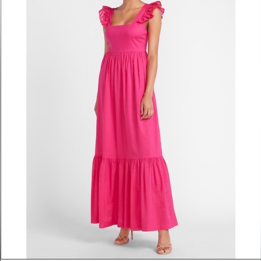 Express 100% Cotton Tiered Maxi Dress Ruffle Sleeve Size L - Picture 13 of 16